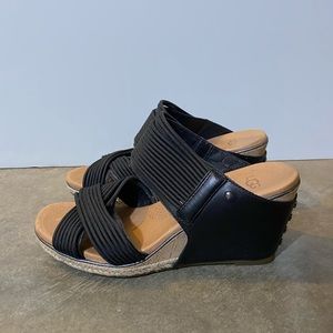 NEW Ugg Black Leather Wedge Sandal